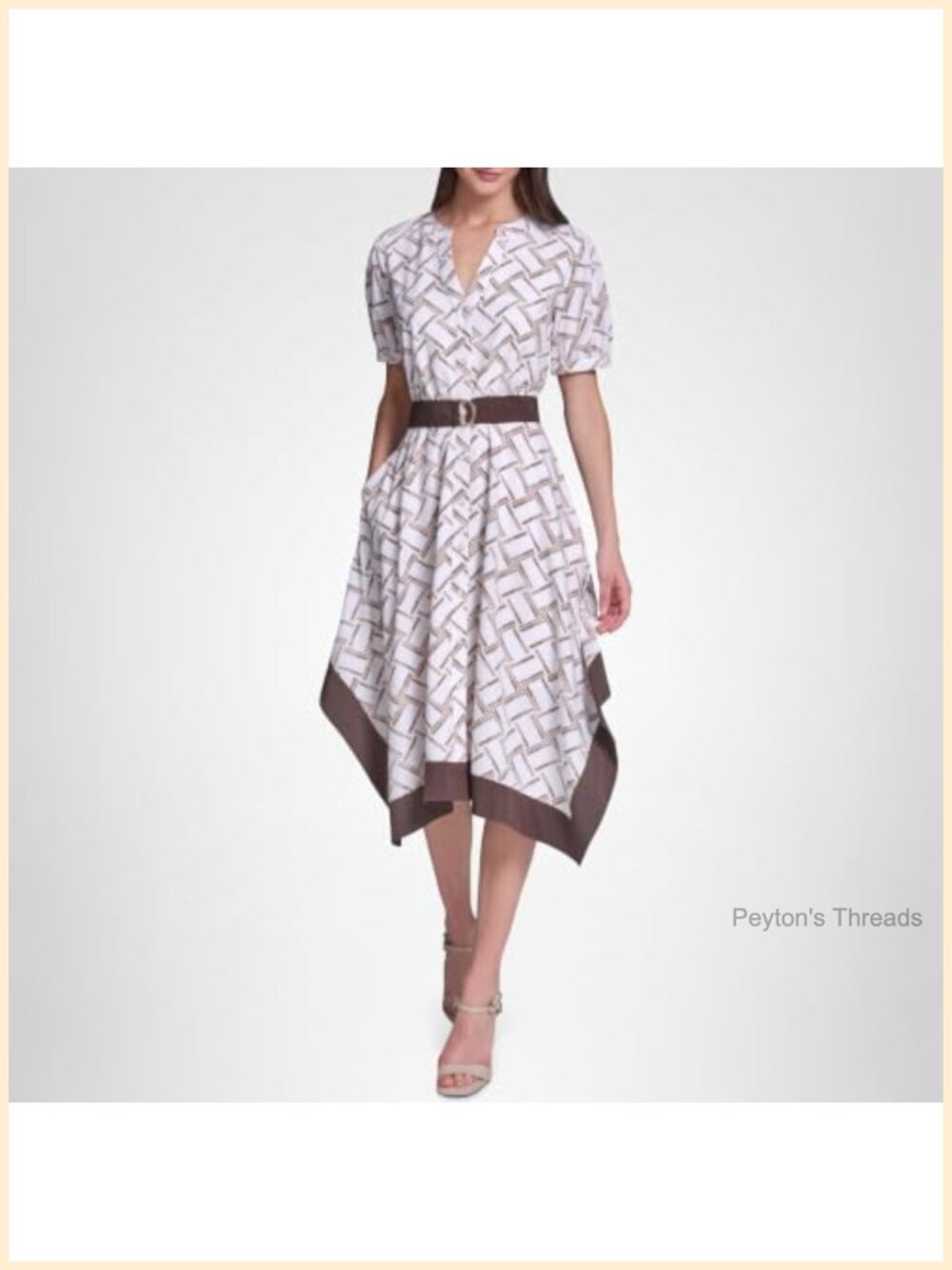 KARL LAGERFELD Patterned Short Sleeve Belted Midi Dress A-Line V-Neck Casual